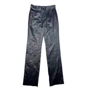 Anne Klein Womens Black 100% Leather Pants Size 2 Straight Leg